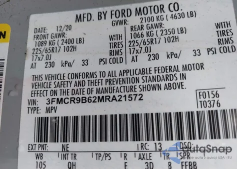 2021 Ford Bronco Sport Big Bend из США, поврежденный, VIN 3FMCR9B62MRA21572